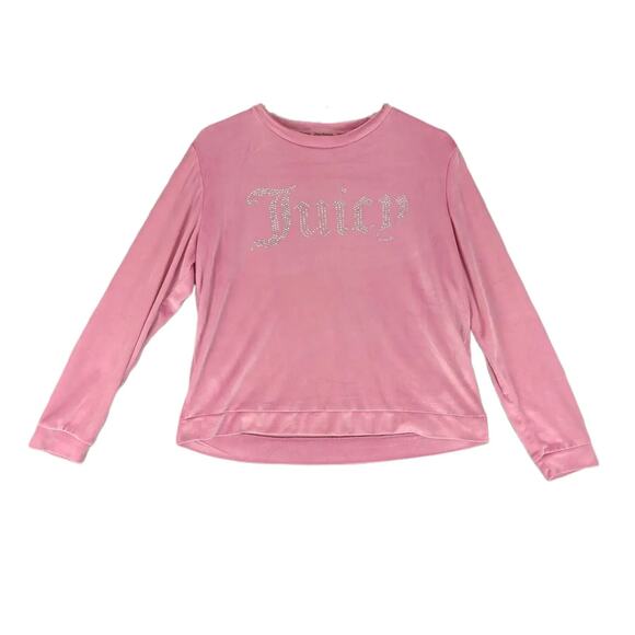 JUICY COUTURE Womens M Pink Velour Silver Stud Crewneck Sleepwear Loungewear Top - Picture 1 of 5